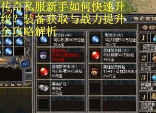 传奇私服新手如何快速升级?装备获取与战力提升全攻略解析