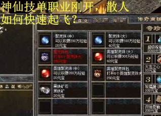 神仙技单职业刚开，散人如何快速起飞？